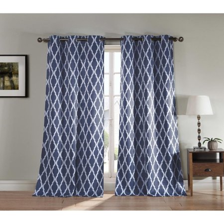 BLACKOUT 365 Blackout 365 KITTATTINNY 11322D=6 Grommet Blackout Curtains - Window Curtain Panel Set - Geometric - 2 Panels - 38"W x 84"L - Navy Blue KITTATTINNY 11322D=6